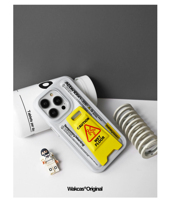 Caution Wet Floor Kickstand New Funny 3D 15, 14, 13, 12, 11 iPhone Case