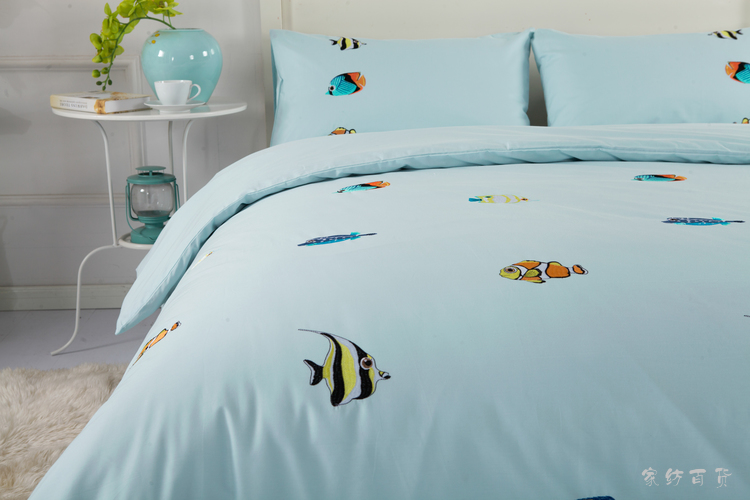 Màu xanh cá nhiệt đới, thêu tay denim IKEA đơn giản và phong cách bông chăn thêu khăn trải giường vật - Quilt Covers chăn ga gối đệm màu hồng