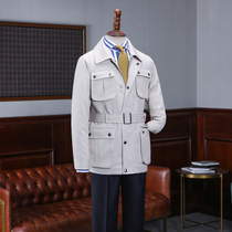 IsirHonour Japanese retro style riding equestrian light Kachi apricot-colored hunting zipper jacket mens casual jacket