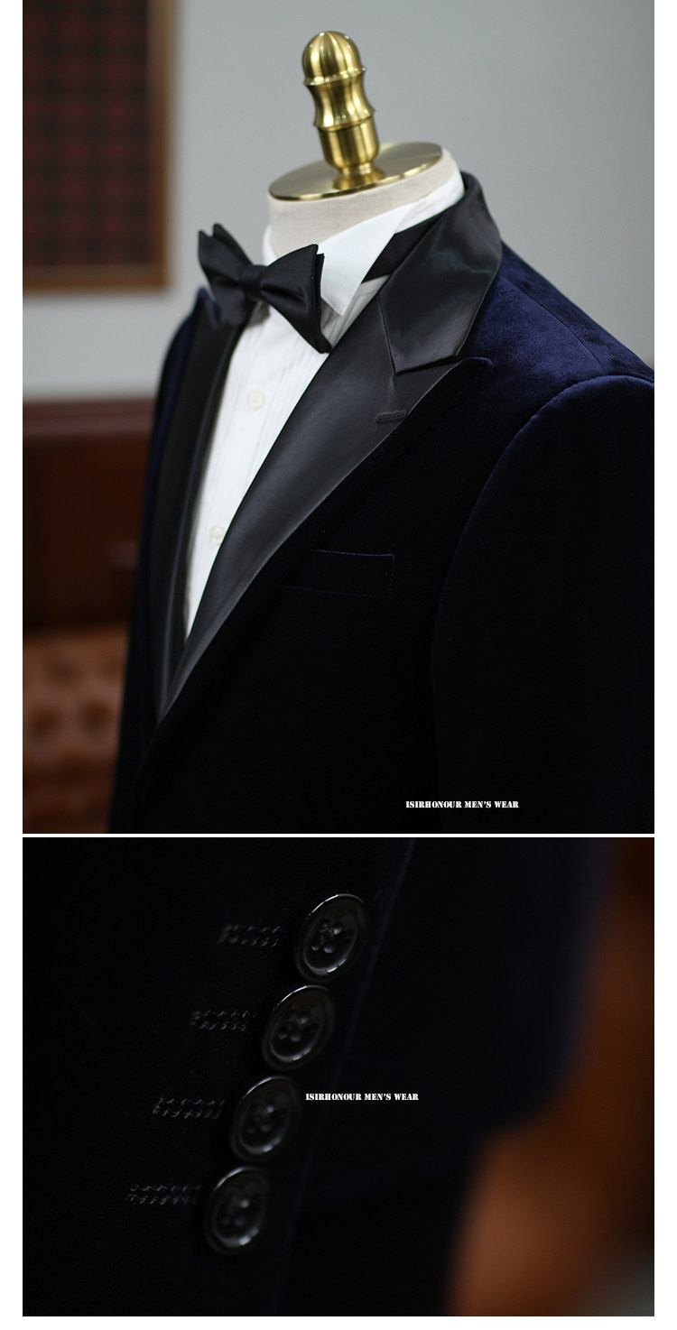 Isirhonour Итальянский бизнес Банкет костюм выйти замуж Опровергать неквалифицированные фиолетовый золото бархат костюм мужской платья 无品牌/无注册商标 