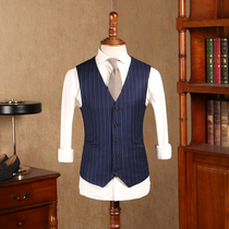 IsirHonour British Korean version of dark blue vertical stripe suit vest vintage gentleman fashion slim horse clip men