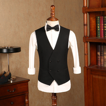 IsirHonour Business Gentleman Black Slim Double Breasted West British Korean Dress Suit Pinch Men