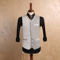 IsirHonour European and American splicing beige white woven gray British wool wool woollen vest vintage gentleman horse clip man