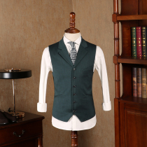 IsirHonour exclusive custom dark green suit collar single breasted vest vintage British style solid color horse clip men