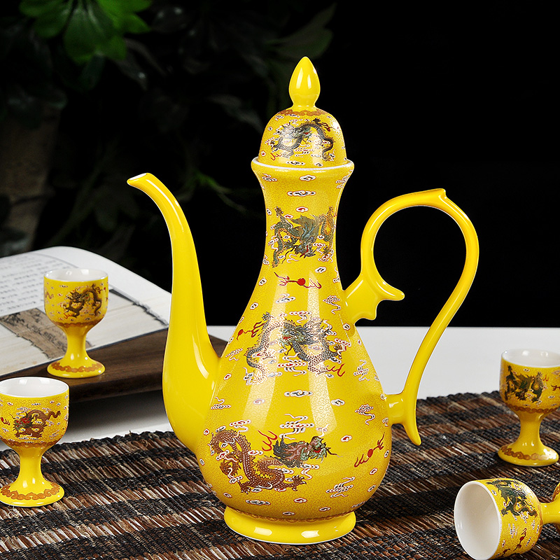 Wine set porcelain white Wine Wine Wine high - end 12 head antique porcelain jingdezhen ceramics hip flask glass suits for