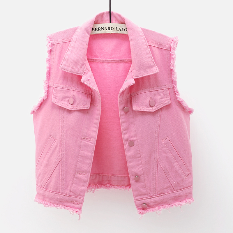 2025 Spring and Autumn New Denim Vest for Women, Short Versatile Slim Fit Sleeveless Frayed Jacket, Summer Top