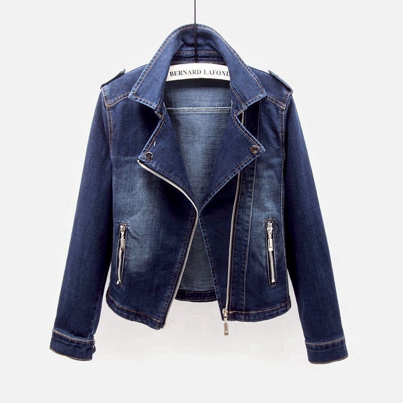 Stretch Denim Jacket for Women, Short Style, New Spring and Autumn Season, Suit Collar, Biker Jacket, Slim Fit, Versatile Top, Trendy Cardigan