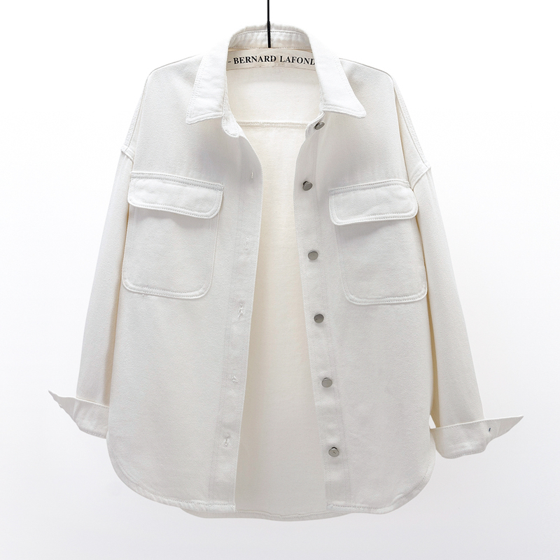 2025 Spring New Korean Style Loose Denim Shirt for Women with Large Pockets, Mid-Length Shirt with Unique Design, Long-Sleeve Top