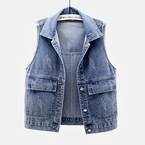 Spring and Autumn New Denim Vest Womens Short Loose Pocket Sleeveless Jacket Casual Slim Joker Top Tide