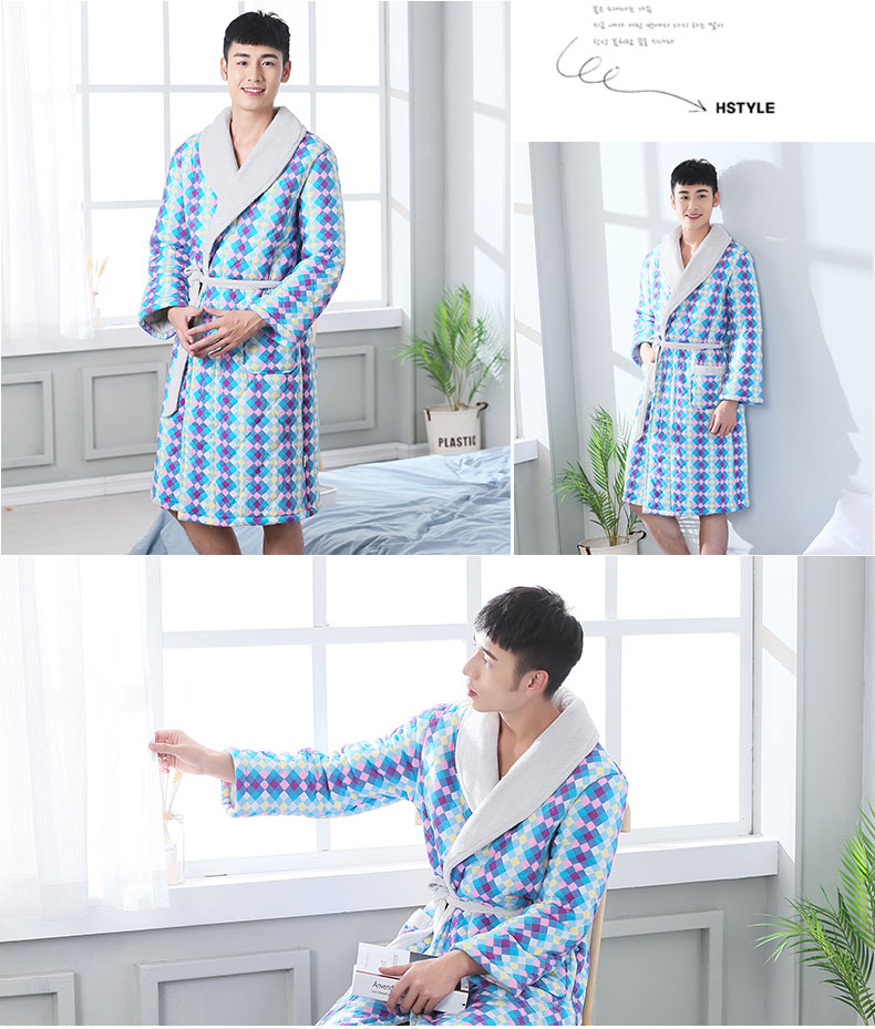 Áo choàng bằng vải bông áo choàng lông san hô đồ ngủ mùa đông nam nữ