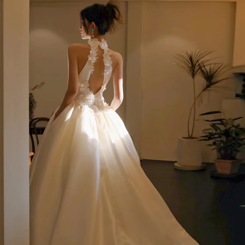 Retro advanced evening dress for bride, wedding dress, french style, lace dress, 2023 collection, backless, suitable for teen Retro advanced evening dress for bride, wedding dress, french style, lace dress, 2023 collection, backless, suitable for teen