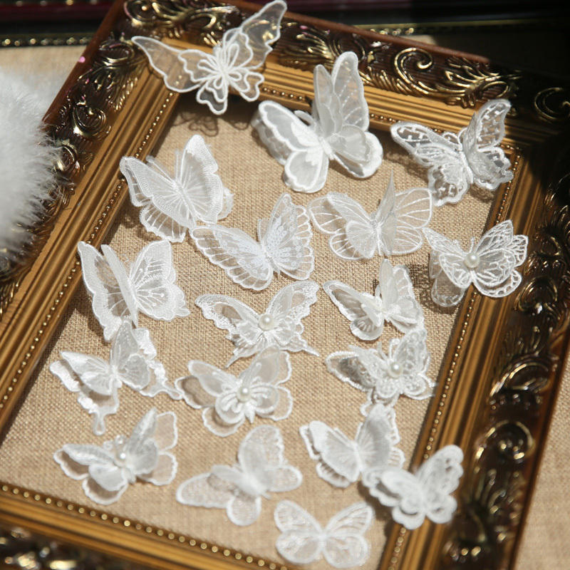 Organza Three-Dimensional Embroidered Lace Butterfly Fabric Patch for Clothing Decoration, Neckwear, Headwear DIY Material, White Patch Embroidery