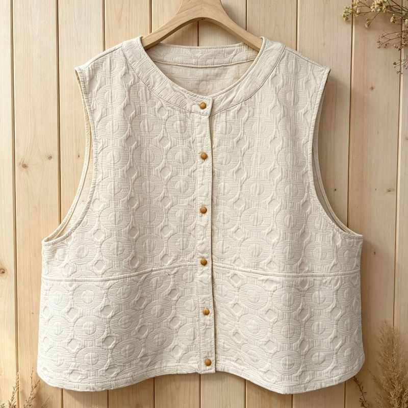 Retro Sleeveless Vest 2026 Artistic Simple Round Neck Design Single-Breasted Versatile Loose Casual Top for Women Retro Sleeveless Vest 2026 Artistic Simple Round Neck Design Single-Breasted Versatile Loose Casual Top for Women