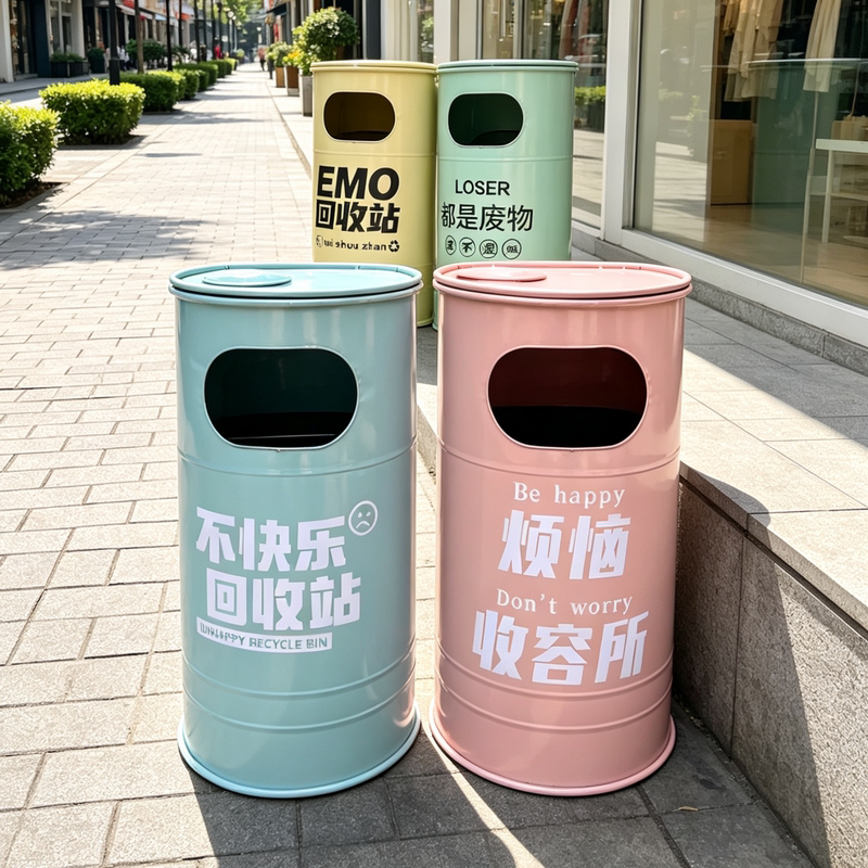 Outdoor Industrial-Style Trash Can, Large Commercial Use, Creative and Stylish, Popular on Social Media, Large Capacity, with Ashtray, Gasoline Can Design