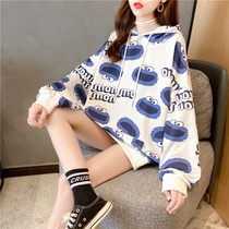 Pregnant womens tide Hot Mom personality fashion cartoon long clothes wear a hooded jacket to cover the belly does not show