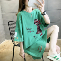 Pregnant Women summer fashion fashion embroidered short sleeve T-shirt skirt women loose size pregnancy top base shirt tide mom