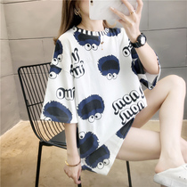 Summer Korean version of Cartoon embroidered letter short sleeve t-shirt womens long top base shirt pregnancy clothes tide