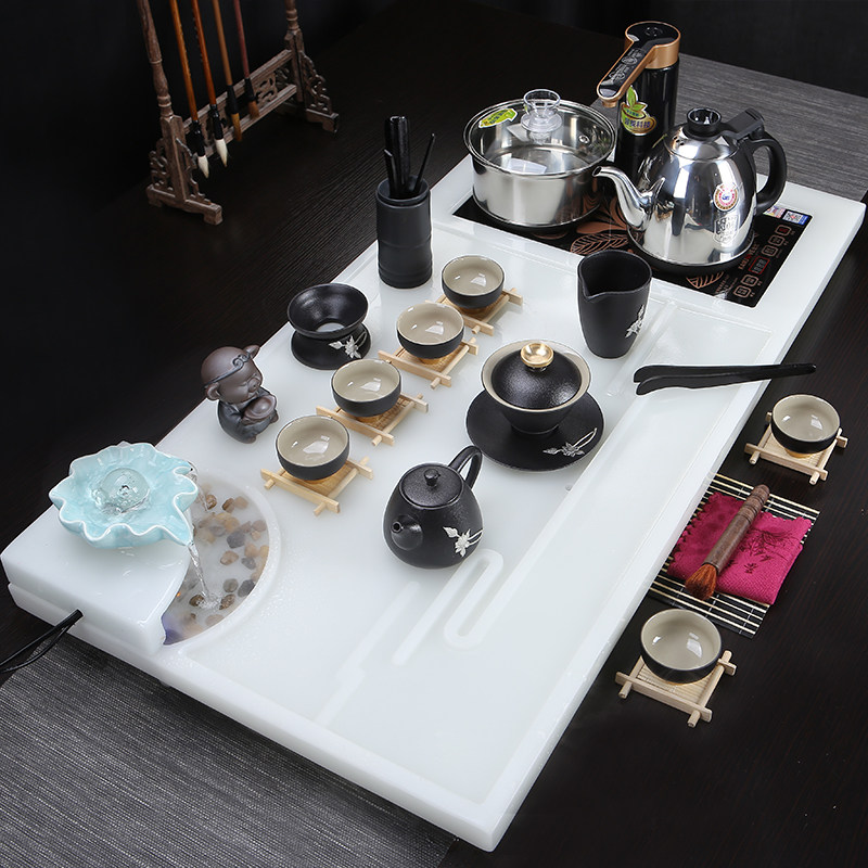 Jade tea tray set modern minimalist household automatic tea set set European tea table induction cooker one tea tray