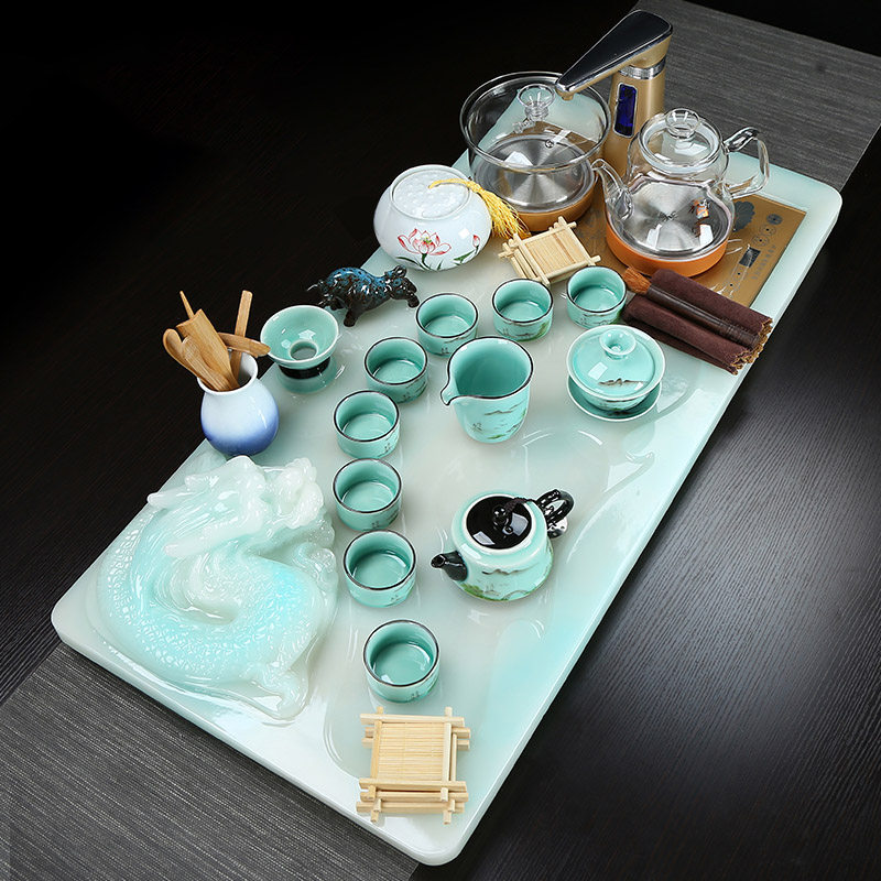 Modern new stone jade kung fu tea set set home office living room fully automatic integrated tea table tea