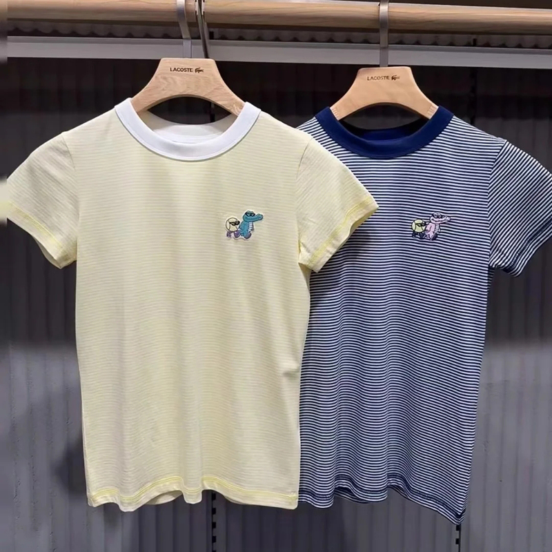Lacoste French Crocodile Domestic Purchasing Agent Women's Slim Fit Lightweight Casual Striped Short-Sleeved T-Shirt Tf7228