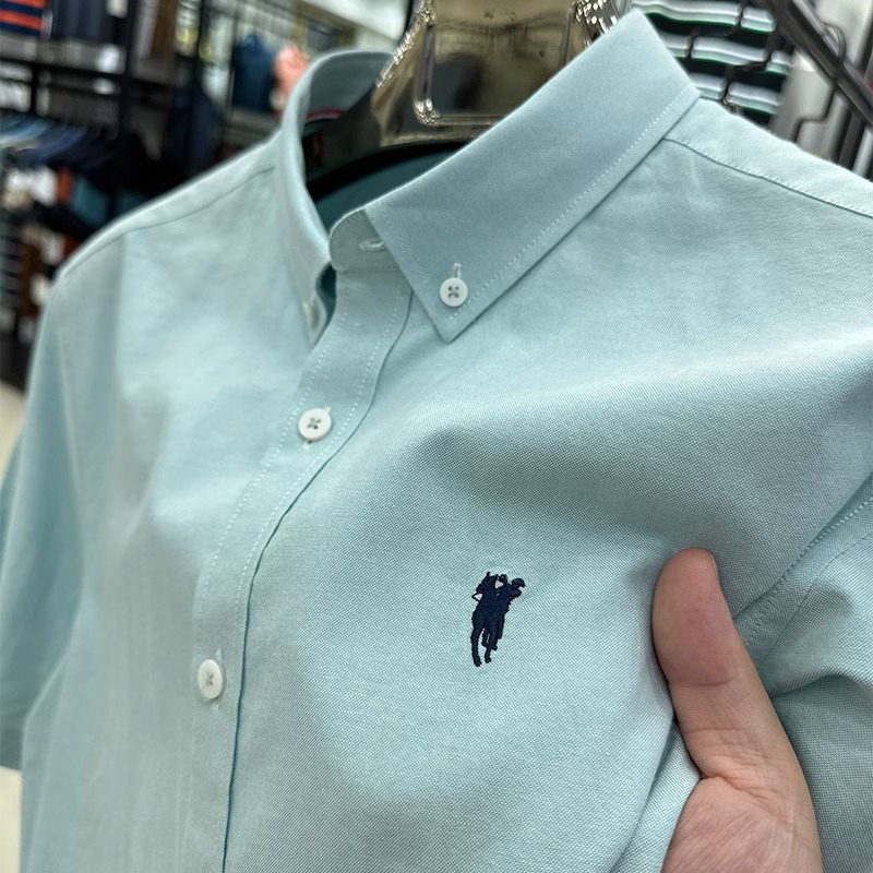 Brand Polo Shirt Men's Short-Sleeved Shirt Summer Oxford Fabric Shirt 100% Pure Cotton Men's Shirt Wrinkle-Free Top