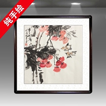 Everything is like Persimmon painting living room picture frame hanging painting restaurant decoration bucket small size flower and bird ink pure hand-painted