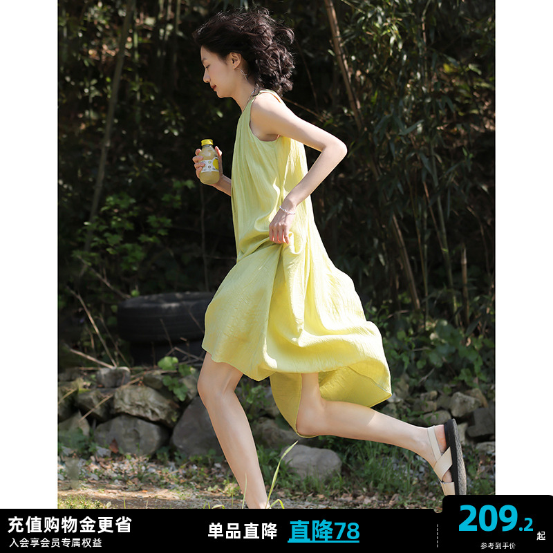 德玛纳2023多色无袖连衣裙女轻薄夏新款休闲时尚气质显瘦中长裙子