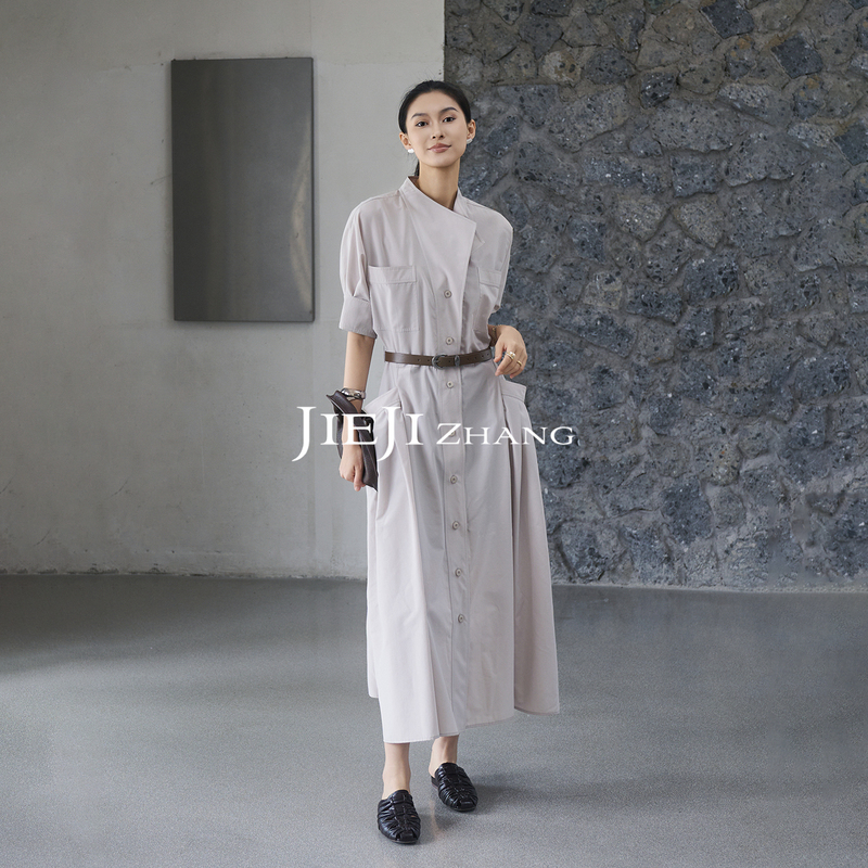 Zhang Qi Jieji Zhang Slimming Waist-Cinching Shirt Dress for Women, Summer 2026 New Single-Breasted Long Dress Zhang Qi Jieji Zhang Slimming Waist-Cinching Shirt Dress for Women, Summer 2026 New Single-Breasted Long Dress