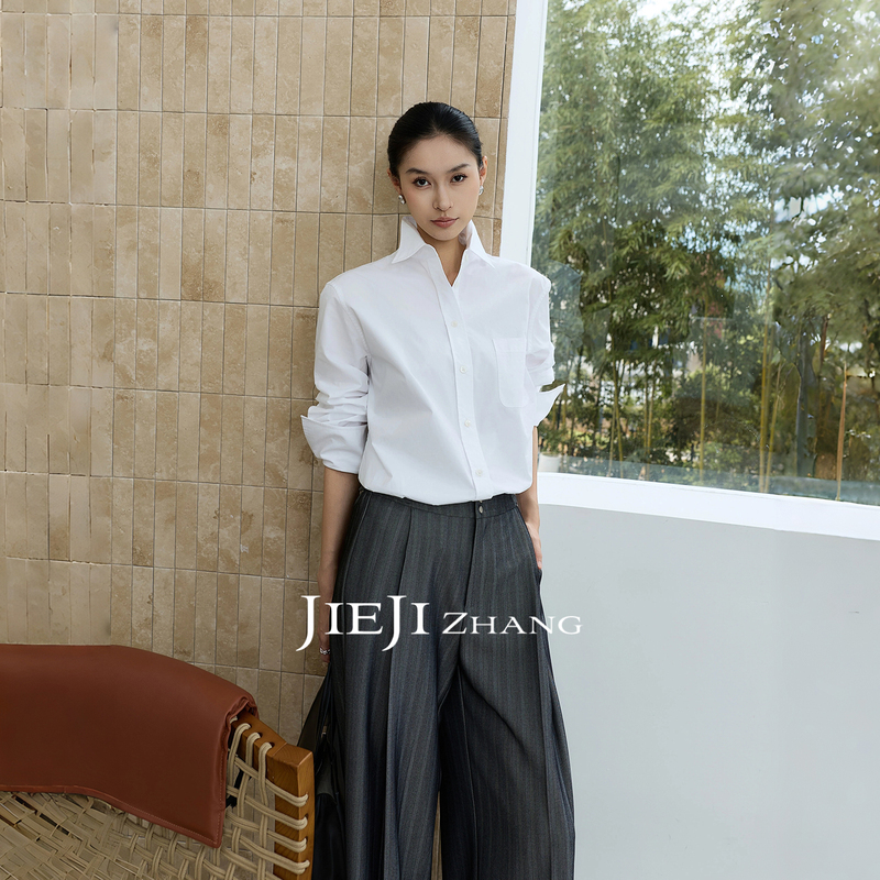Zhang Qi Jiejizhang [Simple Preface] Pure Cotton White Long-Sleeved Shirt for Women, Loose-Fitting Commuter Shirt for Autumn