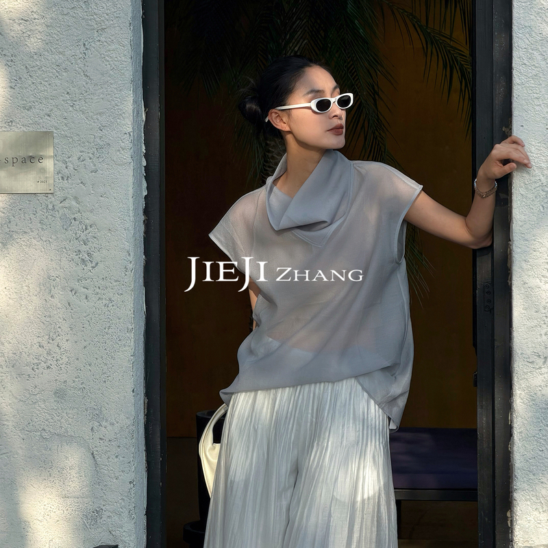 Zhang Qi Jieji 【Qingyan】 Acetate Sleeveless Vest T-Shirt for Women, Summer Casual Vest, Slightly See-Through Top Zhang Qi Jieji 【Qingyan】 Acetate Sleeveless Vest T-Shirt for Women, Summer Casual Vest, Slightly See-Through Top
