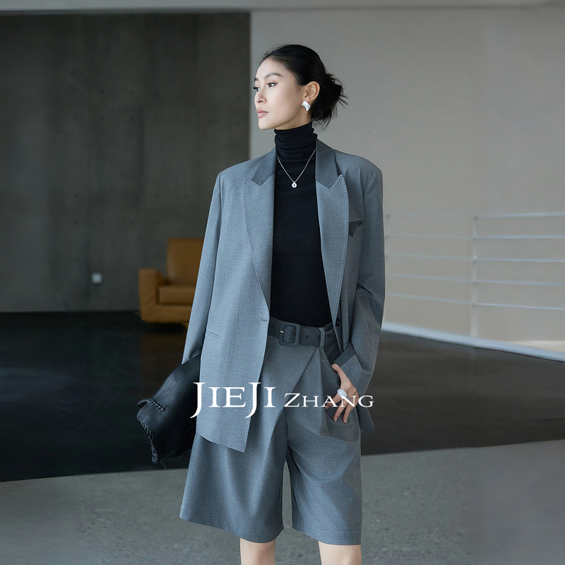 Zhang Qi Jieji Zhang [Gray Series] High-End Gray Suit Set for Women, Early Autumn, Loose Casual Two-Piece Set