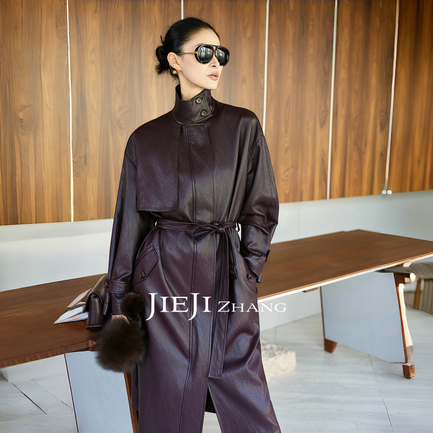 Zhang Qi (JIEJIZHANG) [Autumn in Beiping] Retro Hong Kong Style Slim Waist Trench Coat Women's Autumn Mid-Length Stand Collar Coat