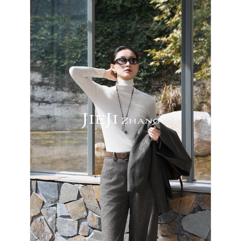 Zhang Qi Jieji 2026 New Spring 100% Worsted Wool Sweater, Warm and Comfortable, Base Layer Turtleneck Knitwear for Women
