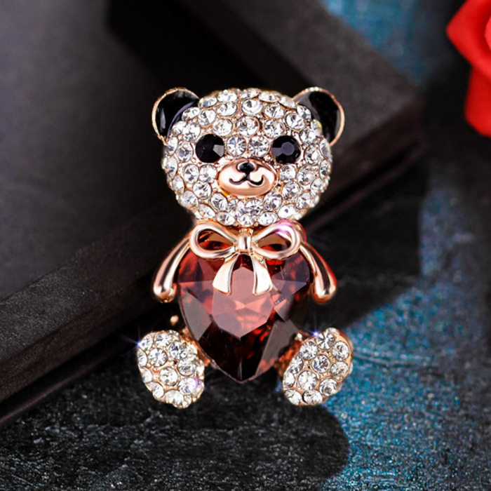 Cute Crystal Bear Brooch, High-End Women's Fashion Rhinestone Animal Corsage, Cartoon Creative Brooch, Clothing Accessories