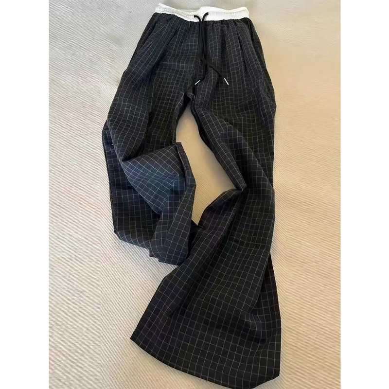 American Retro Plaid Pants for Women, Spring/Summer 2026 New Style, Plus Size, Slimming, Loose, Casual, Wide-Leg Pants