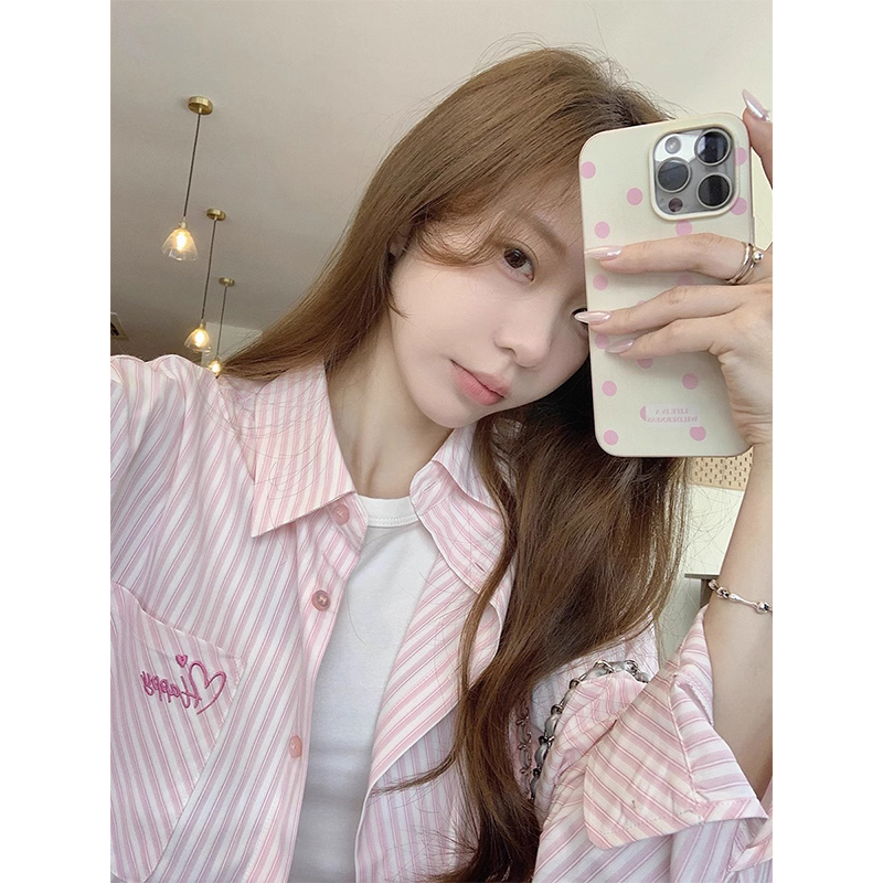 Pink Embroidered Striped Long-Sleeved Shirt for Women, Summer 2025 New Sun-Protective Shirt, Elegant Cardigan Jacket Top Pink Embroidered Striped Long-Sleeved Shirt for Women, Summer 2025 New Sun-Protective Shirt, Elegant Cardigan Jacket Top
