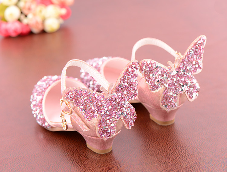 Western Style Children's Princess Shoes Crystal Shoes Girls High Heel Shoes Soft Bottom Elementary School Student Dress Dance Leather Shoes Silver with — 8