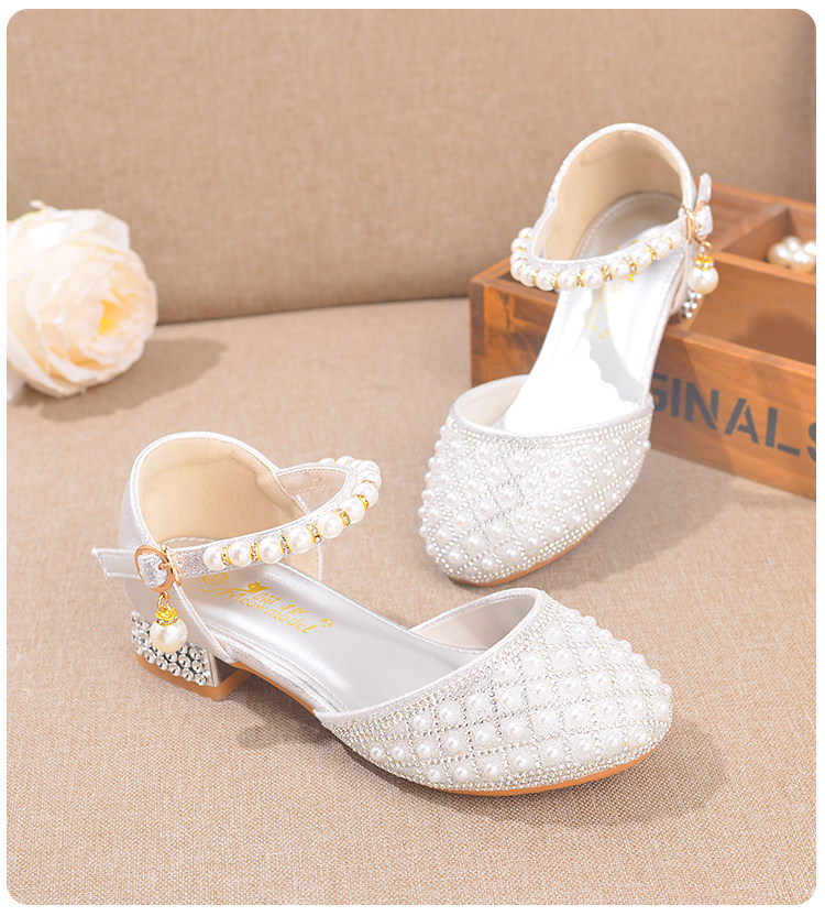 Western Style Children's Princess Shoes Crystal Shoes Girls High Heel Shoes Soft Bottom Elementary School Student Dress Dance Leather Shoes Silver with — 14