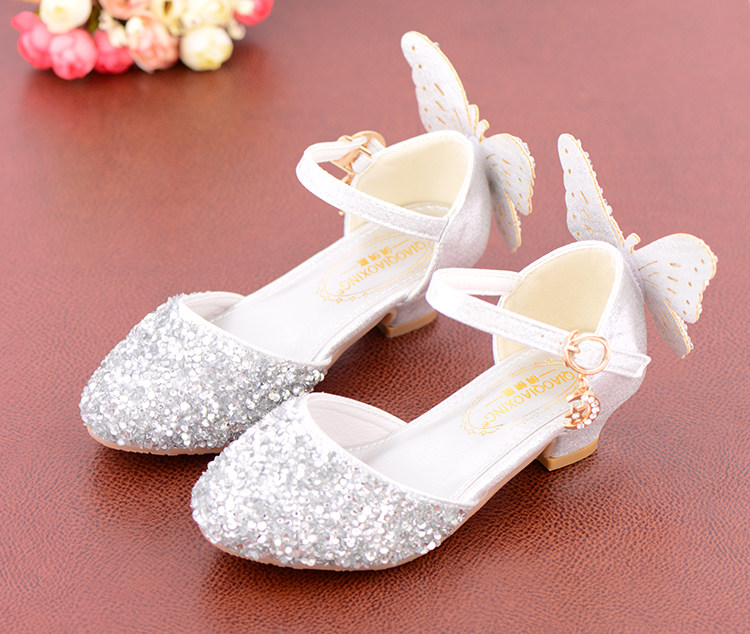 Western Style Children's Princess Shoes Crystal Shoes Girls High Heel Shoes Soft Bottom Elementary School Student Dress Dance Leather Shoes Silver with — 3