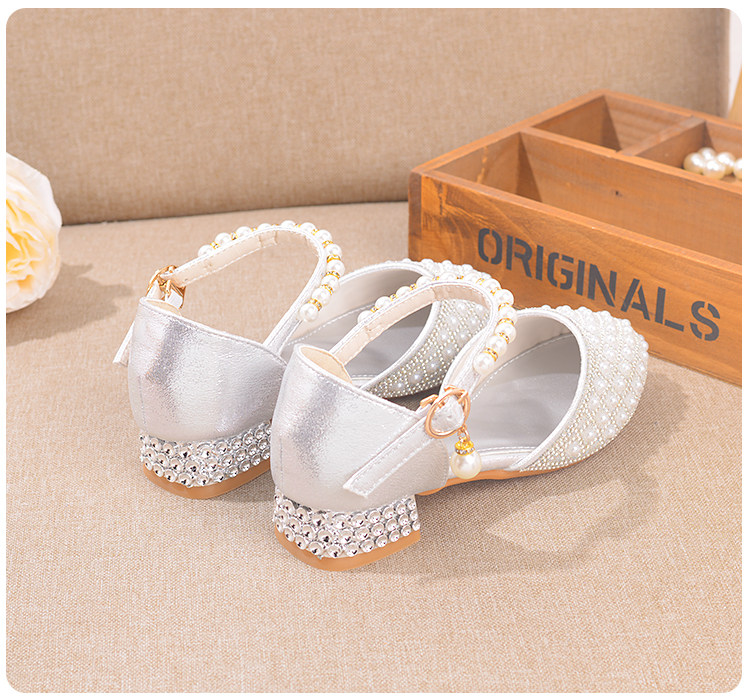 Western Style Children's Princess Shoes Crystal Shoes Girls High Heel Shoes Soft Bottom Elementary School Student Dress Dance Leather Shoes Silver with — 17