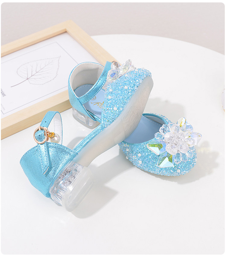 Western Style Children's Princess Shoes Crystal Shoes Girls High Heel Shoes Soft Bottom Elementary School Student Dress Dance Leather Shoes Silver with — 31