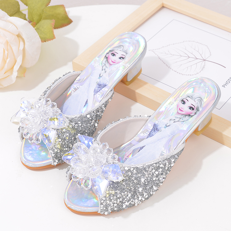Summer Girls' Sandals Korean Style Cinderella Crystal Shoes High Heels Little Girls Home Children's Elsa Slippers Silver Summer Girls' Sandals Korean Style Cinderella Crystal Shoes High Heels Little Girls Home Children's Elsa Slippers Silver