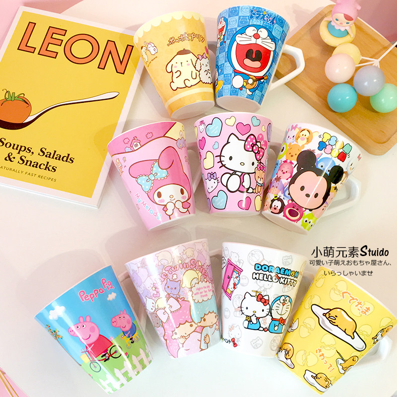 New melamine mug cartoon kitty Pikachu breakfast milk children's Cup with lid handle creative coffee cup