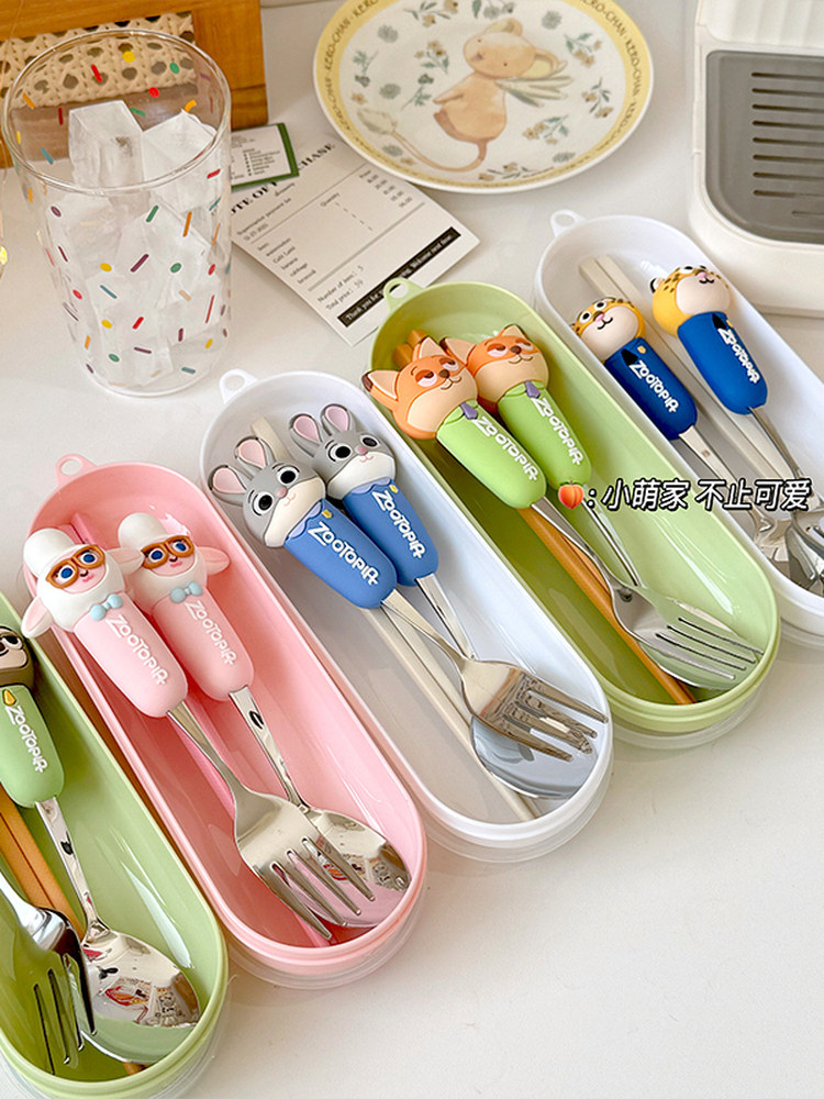 Zootopia Genuine Judy Nick 304 Stainless Steel Fork Spoon Portable Cutlery Set for Adults and Children