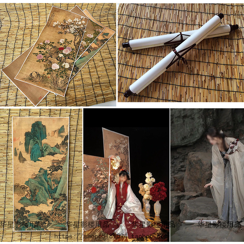 Hanfu Write a real photo Calligraphy Scroll Ancient Clothing Scene Set Up Props Ancient Wind Outscene Photography Hanging Canvas