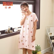 Shaqian 2018 mới dệt kim bông đồ ngủ nữ mùa hè Hàn Quốc phiên bản của dễ thương cổ tròn phần mỏng ngọt ngào ngắn tay nightdress ăn mặc