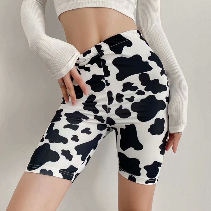 European and American Style ins New High-Waisted Slimming Cow Print Cycling Butt-Lifting Casual Shorts Women's Leggings F