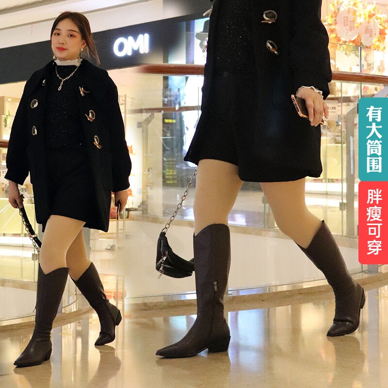 Thick leg big tube long boots 2020 new female knight boots white long boots tall but not knee thin riding boots