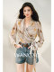 Wangxo｜Silky Smooth Flowing Georgette｜Vine Geometric Print｜Ribbon Wrap Twist Shirt