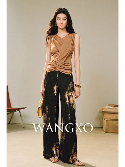 Wangxo｜Gorgeous Jacquard with Embossed Texture and Gradient Effect｜Unique and Cool High-Waisted Wide-Leg Pants for Commuting